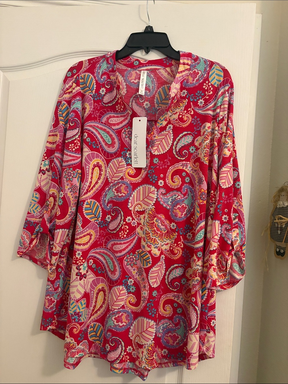 Dear Scarlet Women's Red Paisley V-Neck Tunic